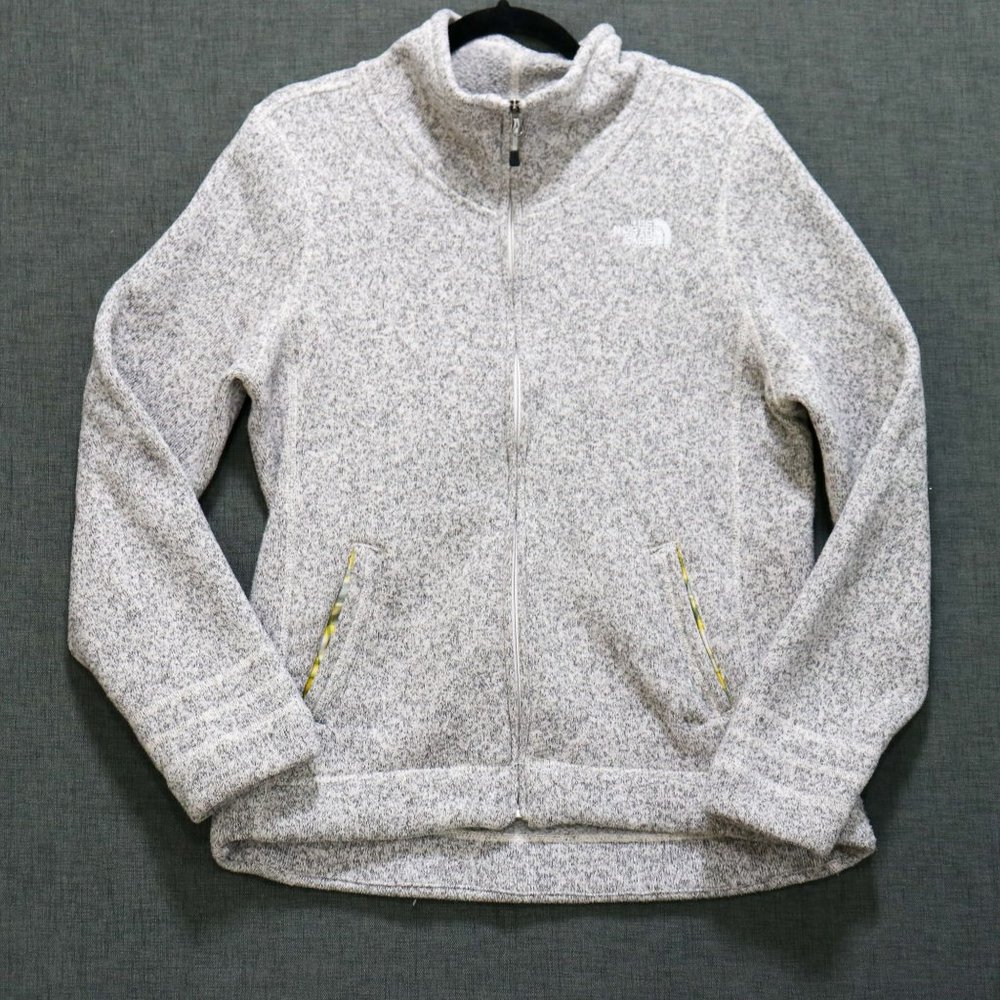 The North Face Womens Large Grey Heathered Full Zip Jacket Plaid Accents C793